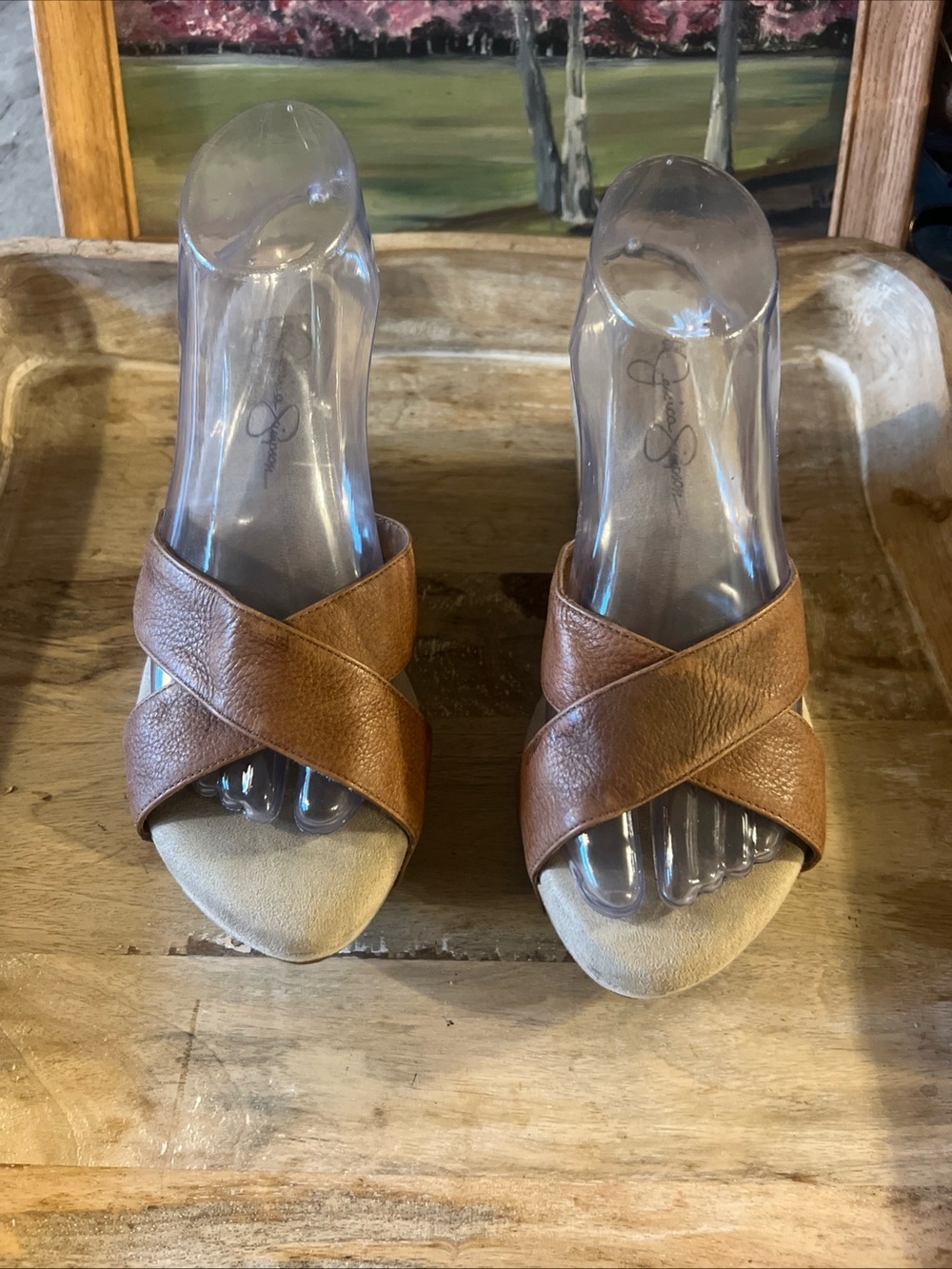 Jessica Simpson Brown Leather Crisscross Slide Mules